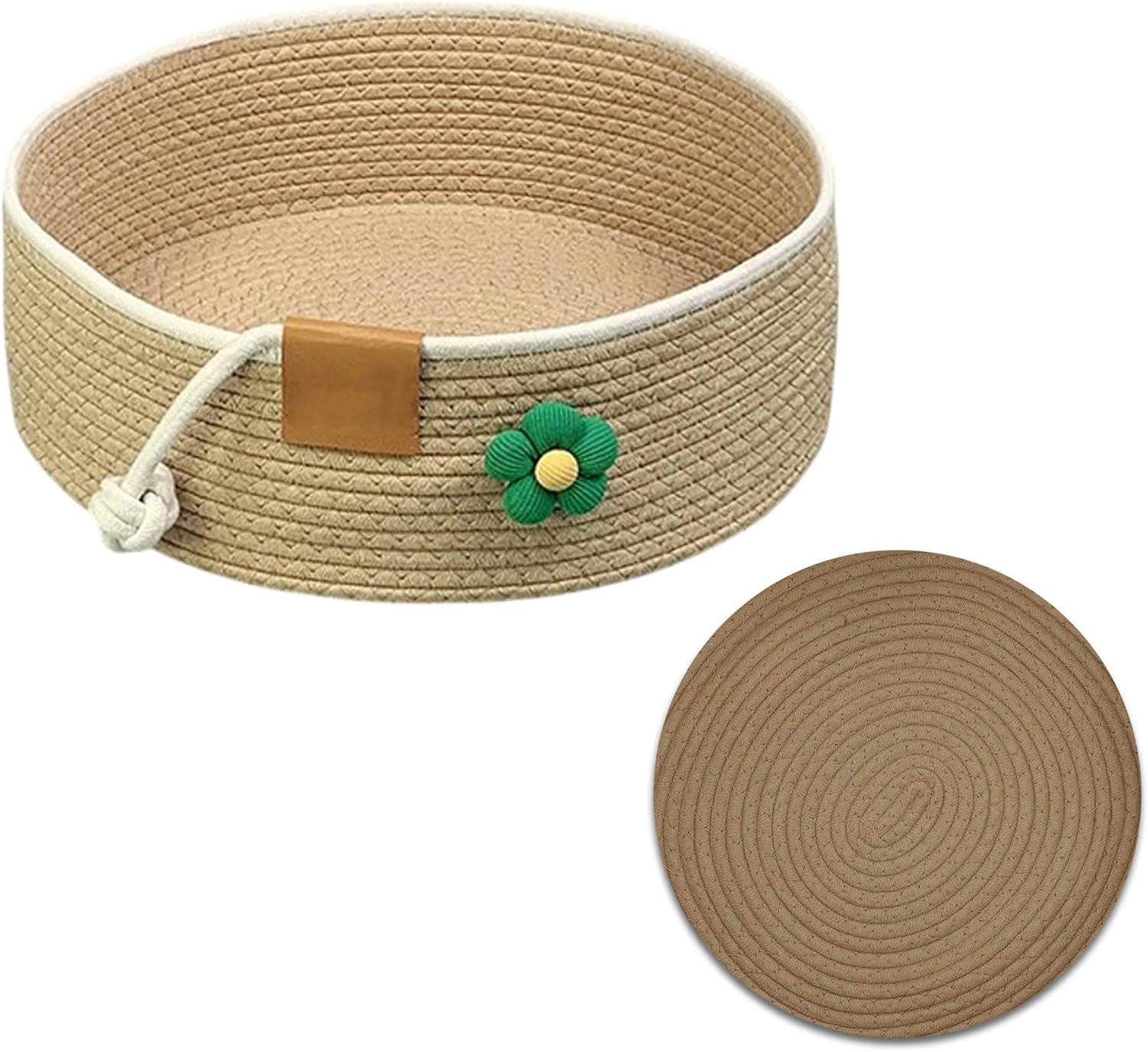CAPASTEC Woven Cat Bed, 35 Cm Diameter, Foldable Basket Nesting Site, Breathable Pet Lounger, Claw Abrasion-Resistant Universal Kitten Bed, Khaki image number 4