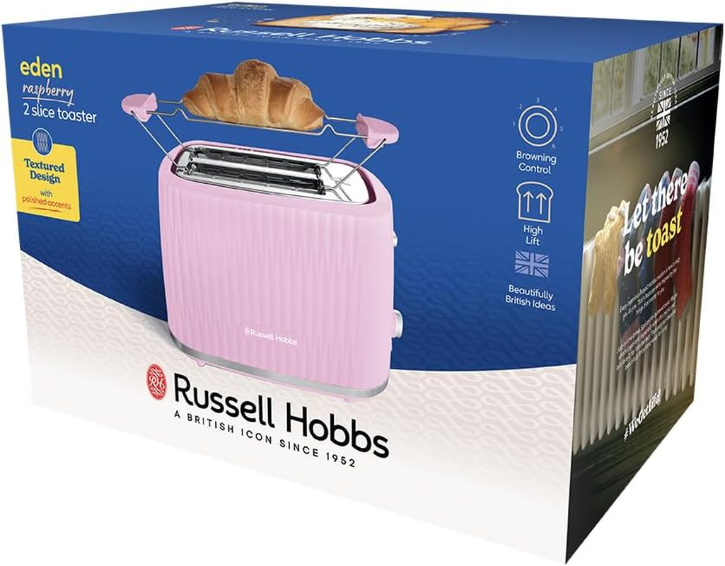 Russell Hobbs 2 Slices (6 Roasting Levels, High Lift Function, Frozen Bread Settings, Heating and Stopping Function, Heating Grate Included, Textured Exterior) Eden Rosa 27372-56 - Green image number 4