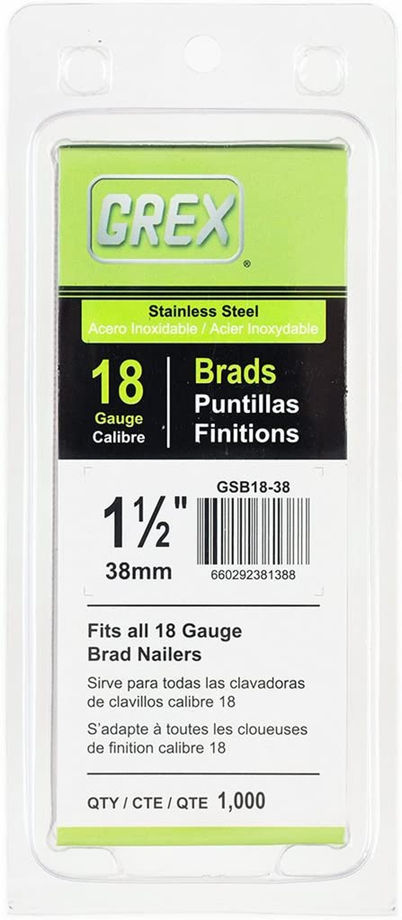 Grex GSB18-38 1-1/2 In. 18 Ga. Brad Nails, Stainless Steel 304, 1M image number 5