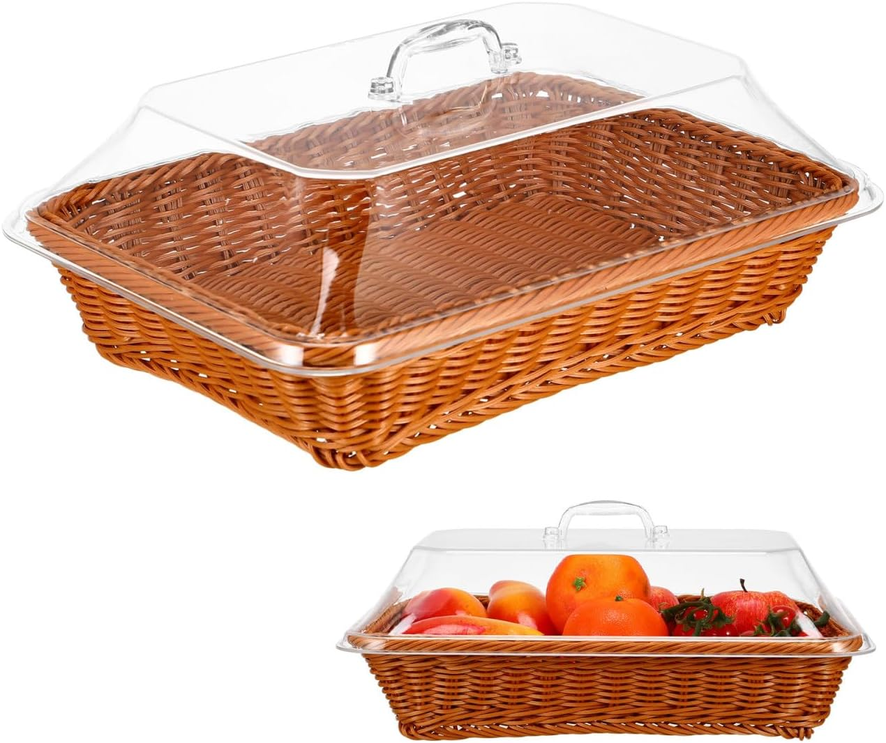 DOITOOL Imitation Rattan Woven Bread Basket with Lid Versatile Tabletop Food Serving Basket for Fruits Vegetables and Bakery Items Restaurant Kitchen and Picnic Use