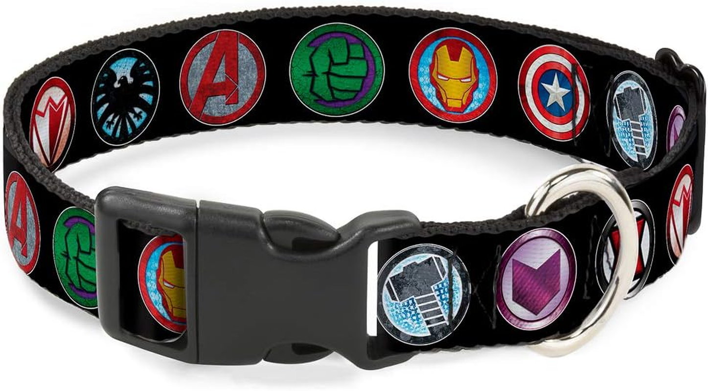 Buckle-Down Dog Collar Plastic Clip Buckle - 9-Avenger Icons Black/Multi Color - 1" X 11-17 Inches
