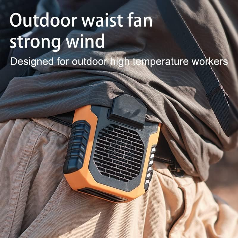 Portable Waist Fan with 5000Mah Battery & 3-Speed, Rechargeable Wearable Clip Fan for Neck and Waist, Hands-Free Cooling with LED Light for Outdoor, Work, Travel (Vibrant Orange) image number 3