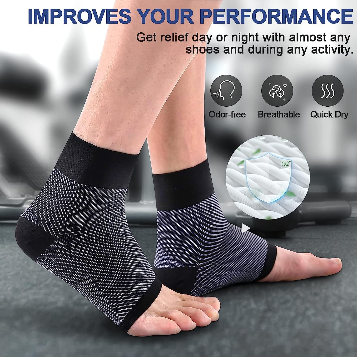 SUPEAK Ankle Compression Socks Foot Sleeves - Plantar Fasciitis Socks for Heal and Arch Support - Ankle Brace Support for Men & Women (1 Pair) (Black, S/M) image number 3