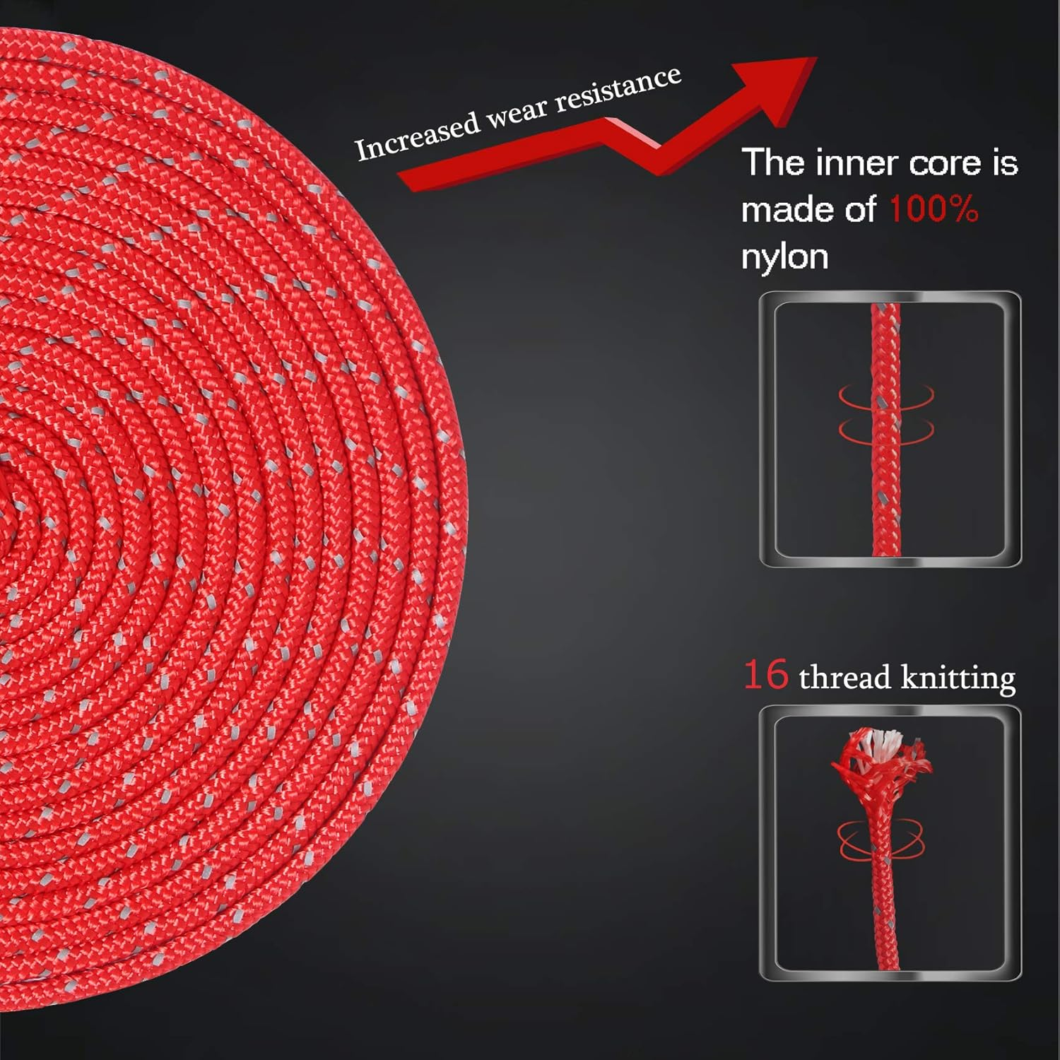 HIKEMAN 50M Reflective Guyline Solid Braid Nylon Camping Rope with Aluminum Adjuster Cord Tensioner Tent Accessory for Outdoor Travel,Hiking,Backpacking and Water Activities (Yellow, 3Mm) image number 2