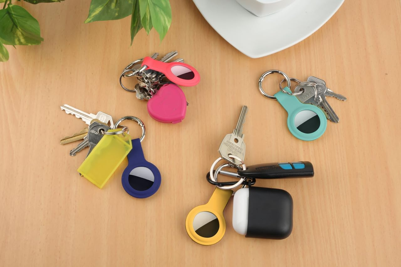 Laser Apple Airtag Holder with Keychain, Lightweight Anti-Lost Airtag Case, Scratch-Resistant Silicone Keyring for Pet Dog & Cat Tracker, Bags, Keys, and Luggage - 4 Pack (Vibrant Tropics) image number 6