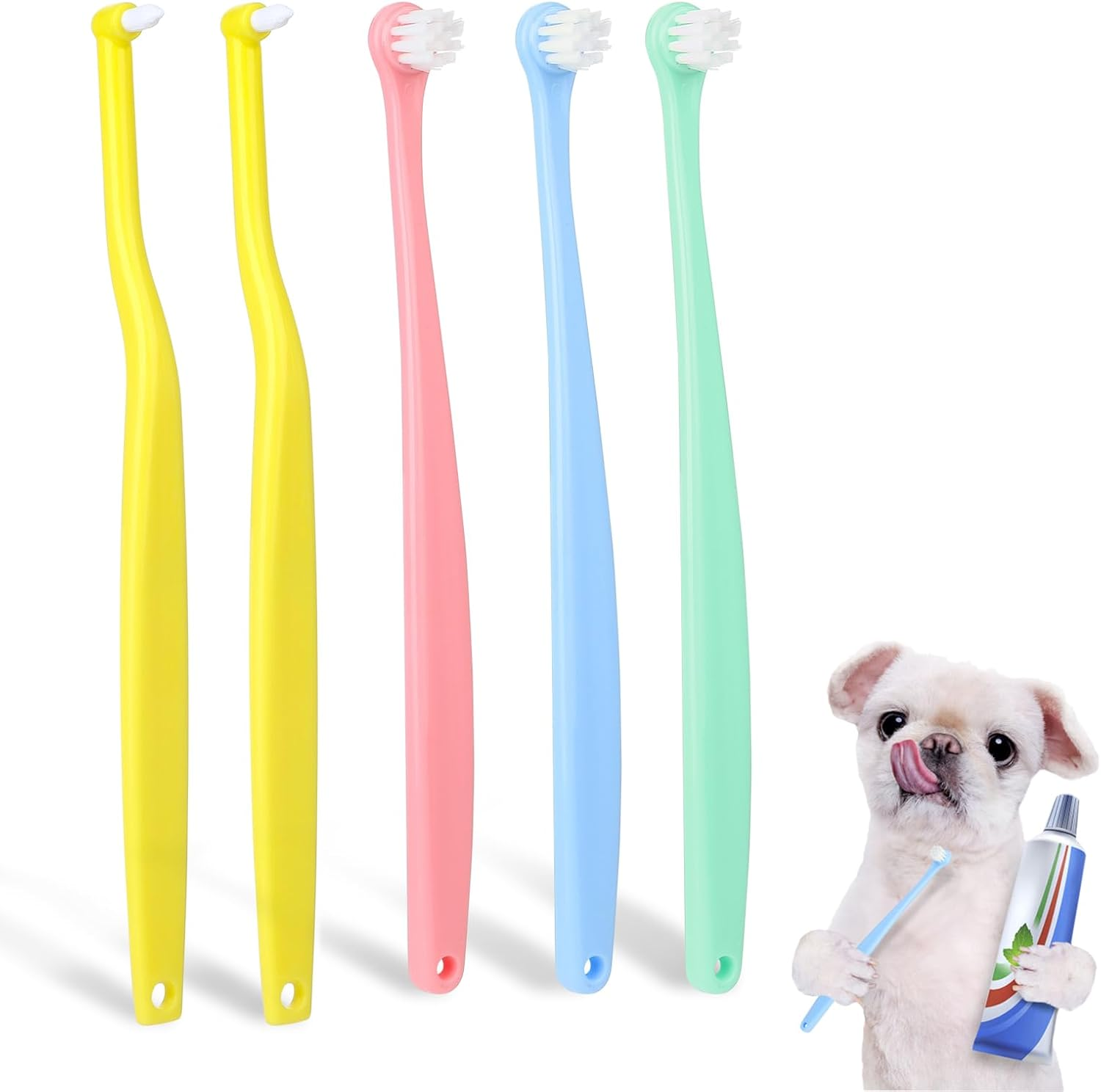 KALIONE 5Pcs Dog Cat Toothbrush for Pet Dental Care, Micro Head Pets Toothbrush with Soft Bristles for Dog Oral Hygiene Deep Clean, Multi-Angle round Pointed Cat Toothbrush image number 4