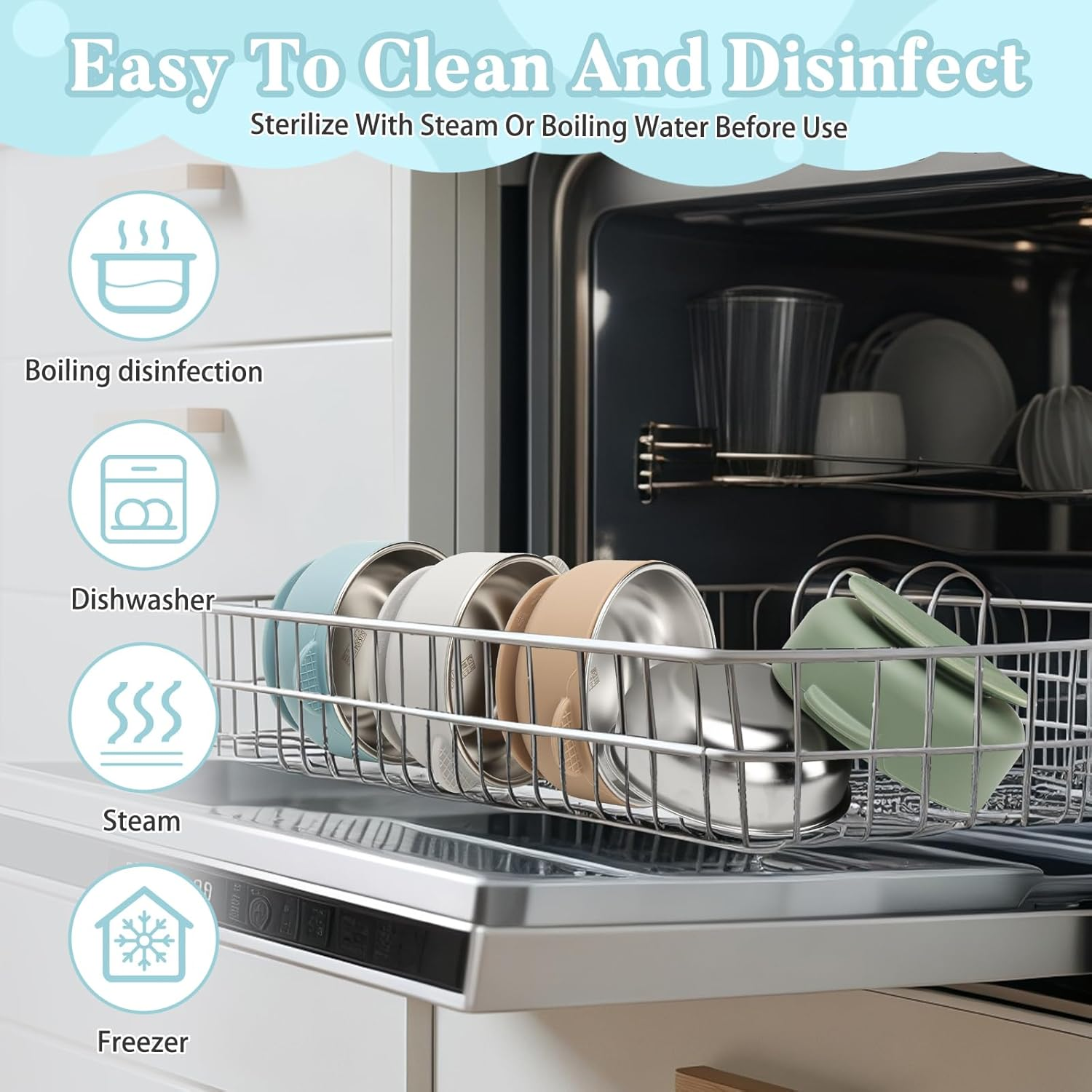 MR.TIMELAG Stainless Steel Baby Silicone Bowls - Double Ear Bowl Four Pack - Unbreakable, Non-Slip and Removable Silicone Base, anti Scald Food Container for Baby Food Feeding