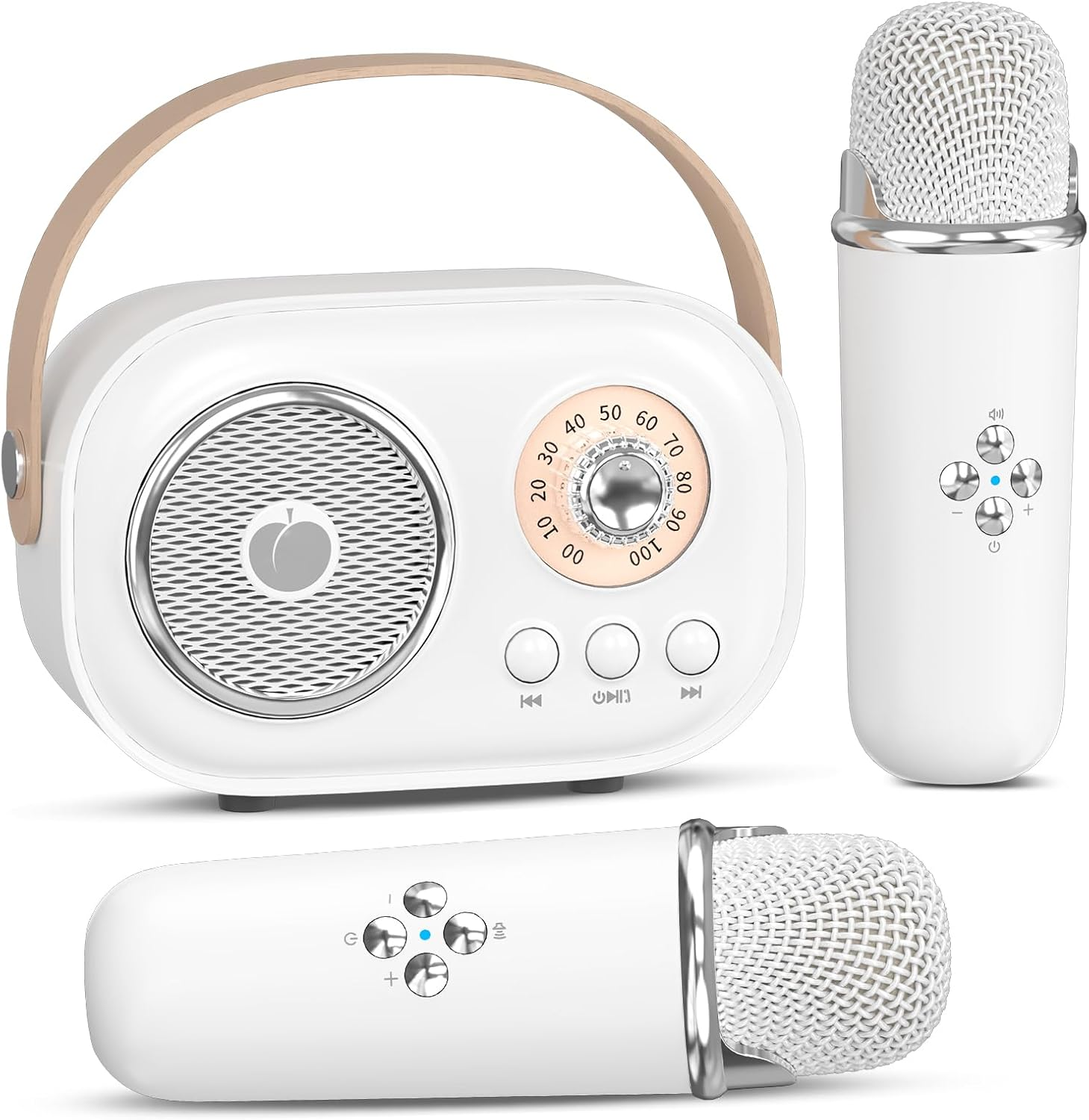 Mini Karaoke Machine for Kids Adults,Portable Bluetooth Speaker with 2 Wireless Microphones, Gifts Toys for Girls 3, 4, 5, 6, 7, 8+ Years Old Toddler Teens Birthday Family Home Party (White) - Beige image number 2