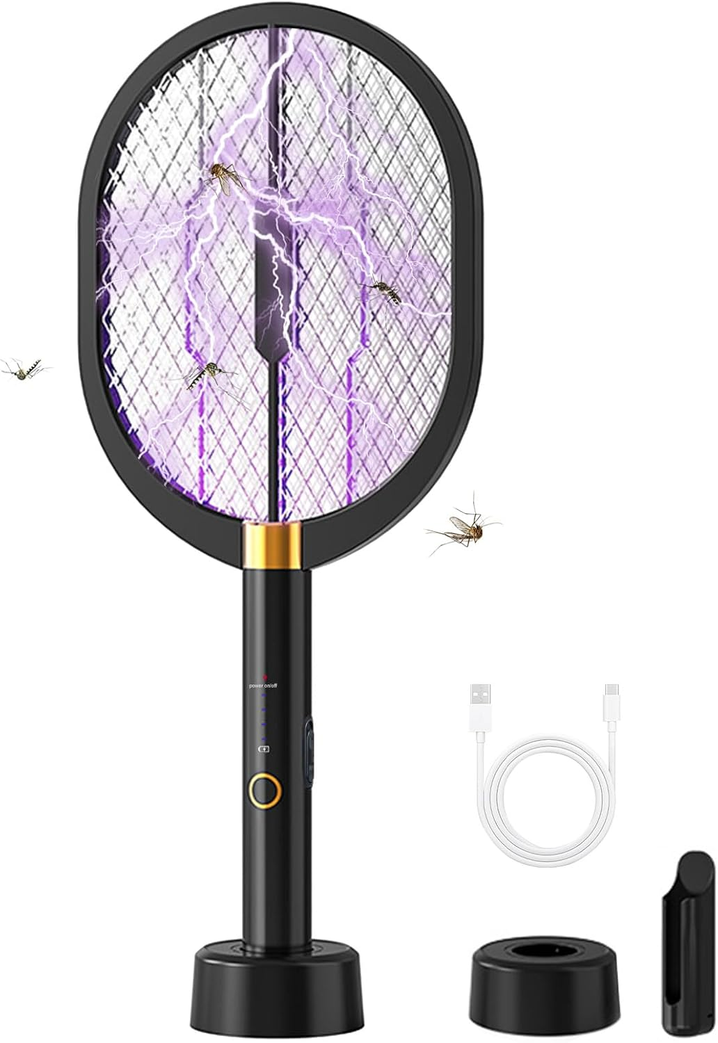 Oolong Mosquito Zapper Electric Fly Swatter 3000V Bug Zapper Racket 2 in 1 Fly Zapper with 1200Mah Battery Rechargeable Mosquito Killer Lamp with 3-Mode USB Rechargeable for Indoor Outdoor,Garden image number 6