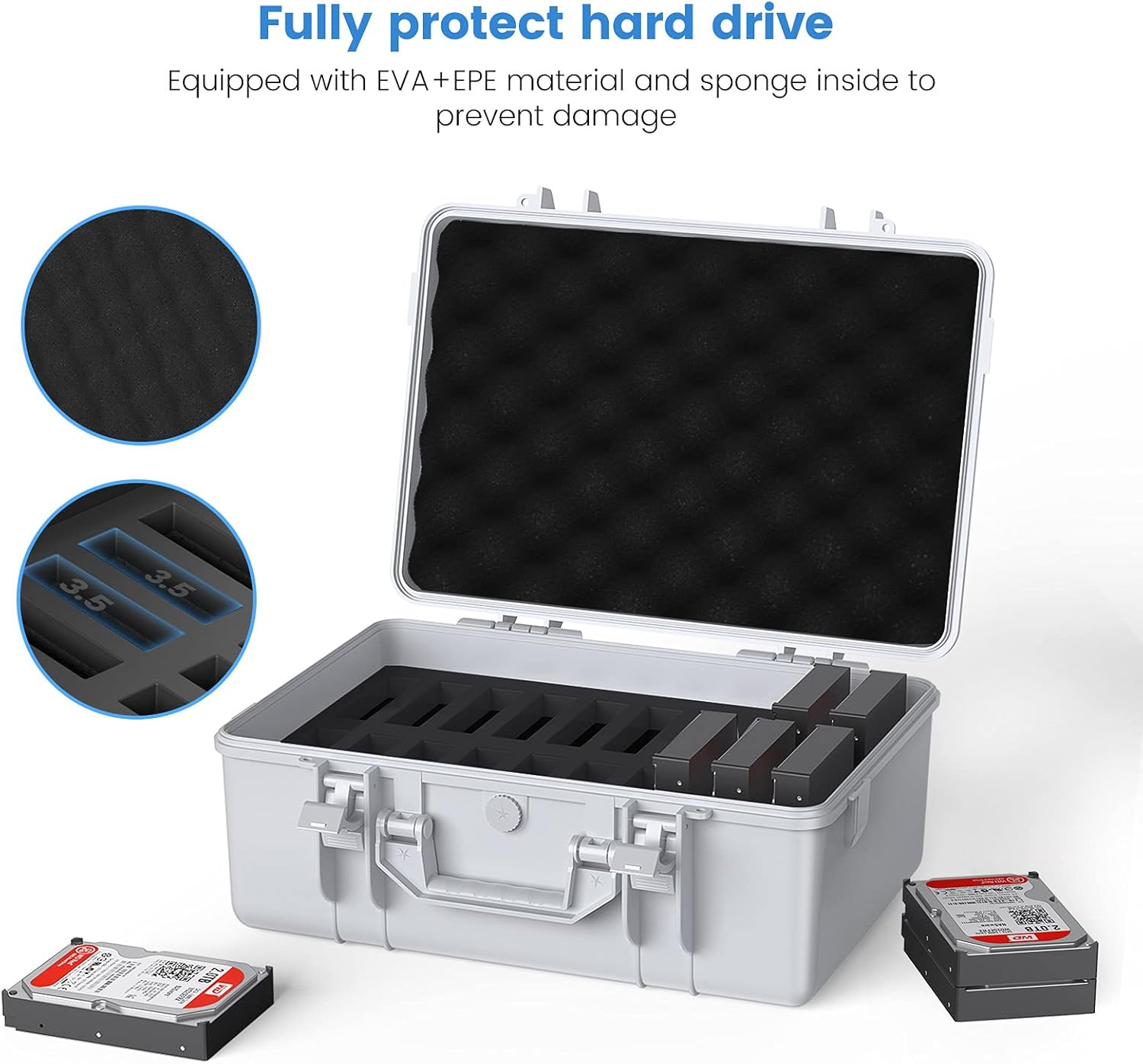 ORICO Hard Drive Case 3.5Inch 20-Bay HDD/SSD Multi-Protection Storage Suitcase with Foam Hard Case Shockproof Anti-Static Moistureproof Carrying Case -PSC L20 image number 1