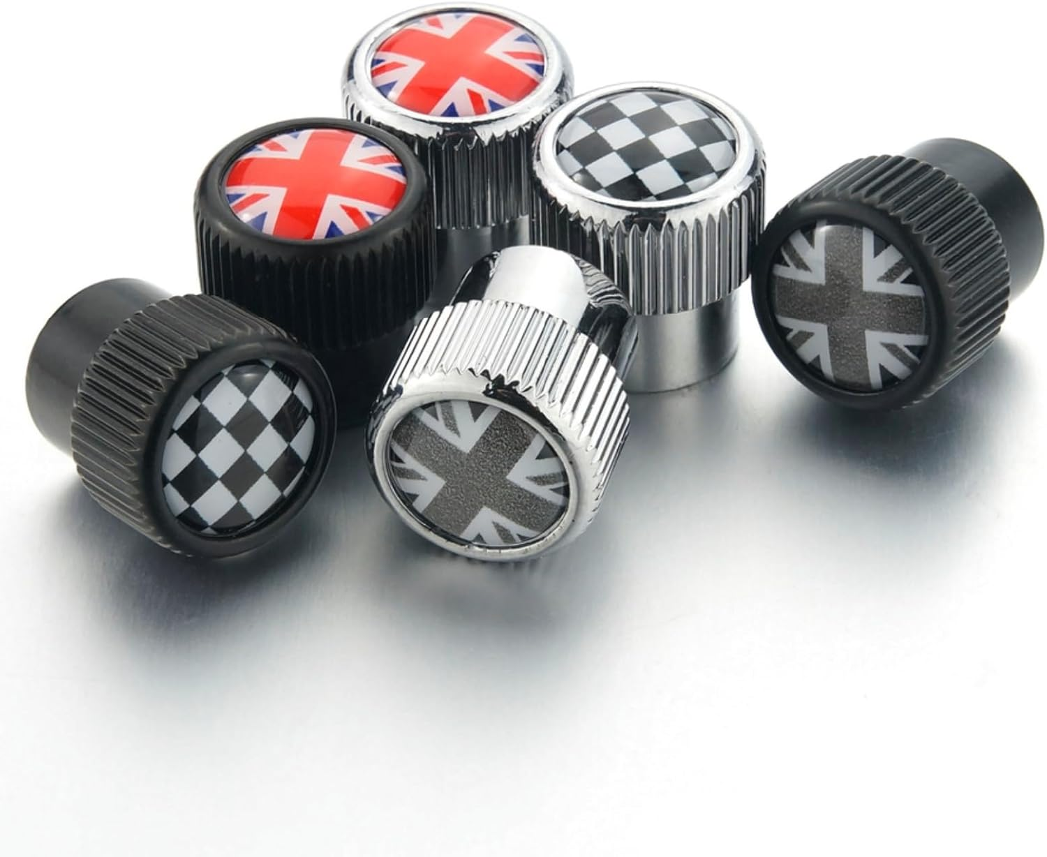 Heinmo for Cooper F/R Series Car Tyre Wheel Stem Air Valve Cap Dust Protection Tyre Valve Stem Caps Union Jack 4 Pieces (SV Gray) image number 3