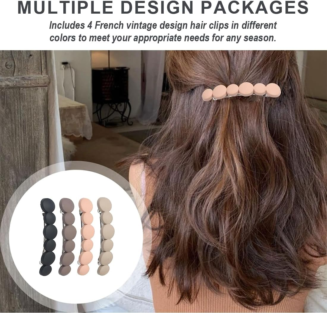 Bangbobi Set of 4 French Hair Clips, Small, Automatic Hair Clip Set Made of High-Quality Acrylic, Vintage Design for Medium to Long Hair image number 4