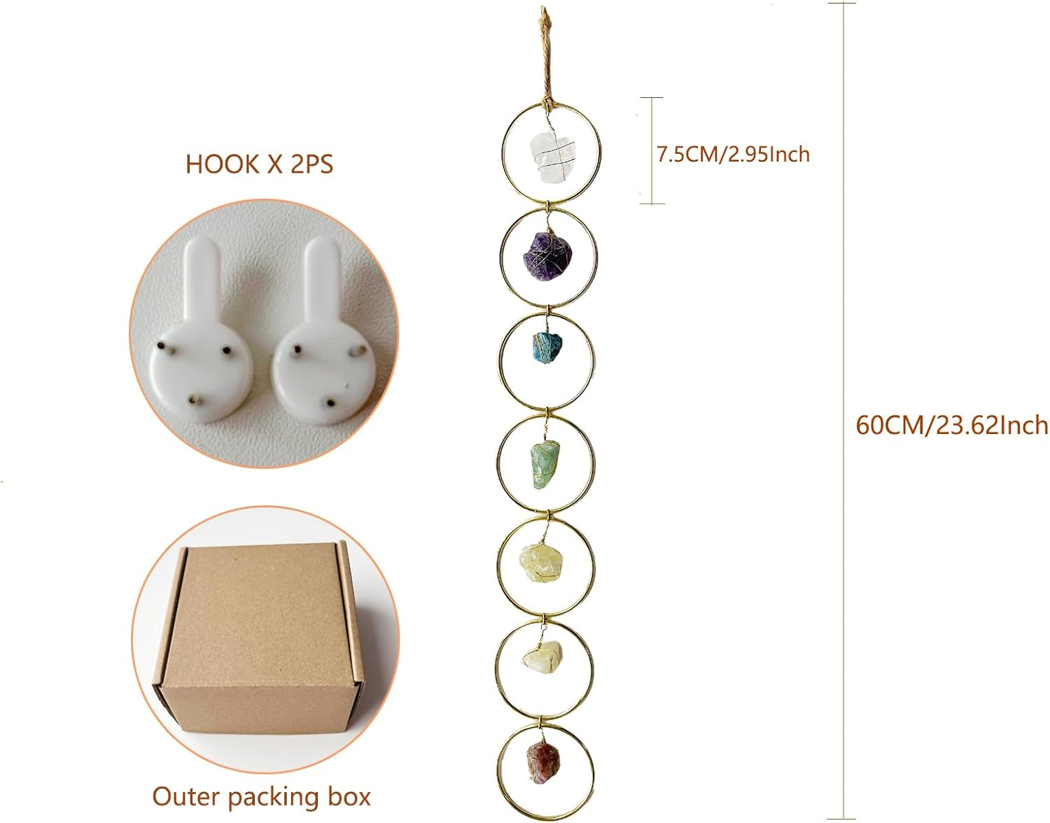 7 Crystal Gemstone Wall Hanger Decor, Raw Chakra Crystal Gemstones, Window Meditation Hanging Ornament, Home Decorations for Yoga Meditaion, Gifts for Christmas Ornaments/Birthday (1PC) image number 3