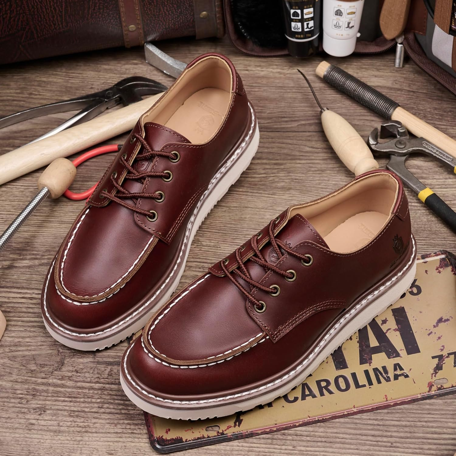 Sl-Saint Handgefertigte Herren Soft Moc Toe Lace up Stylish Stiefel Classic Genuine Goodyear Welted Top Cowhide Schuhe image number 2