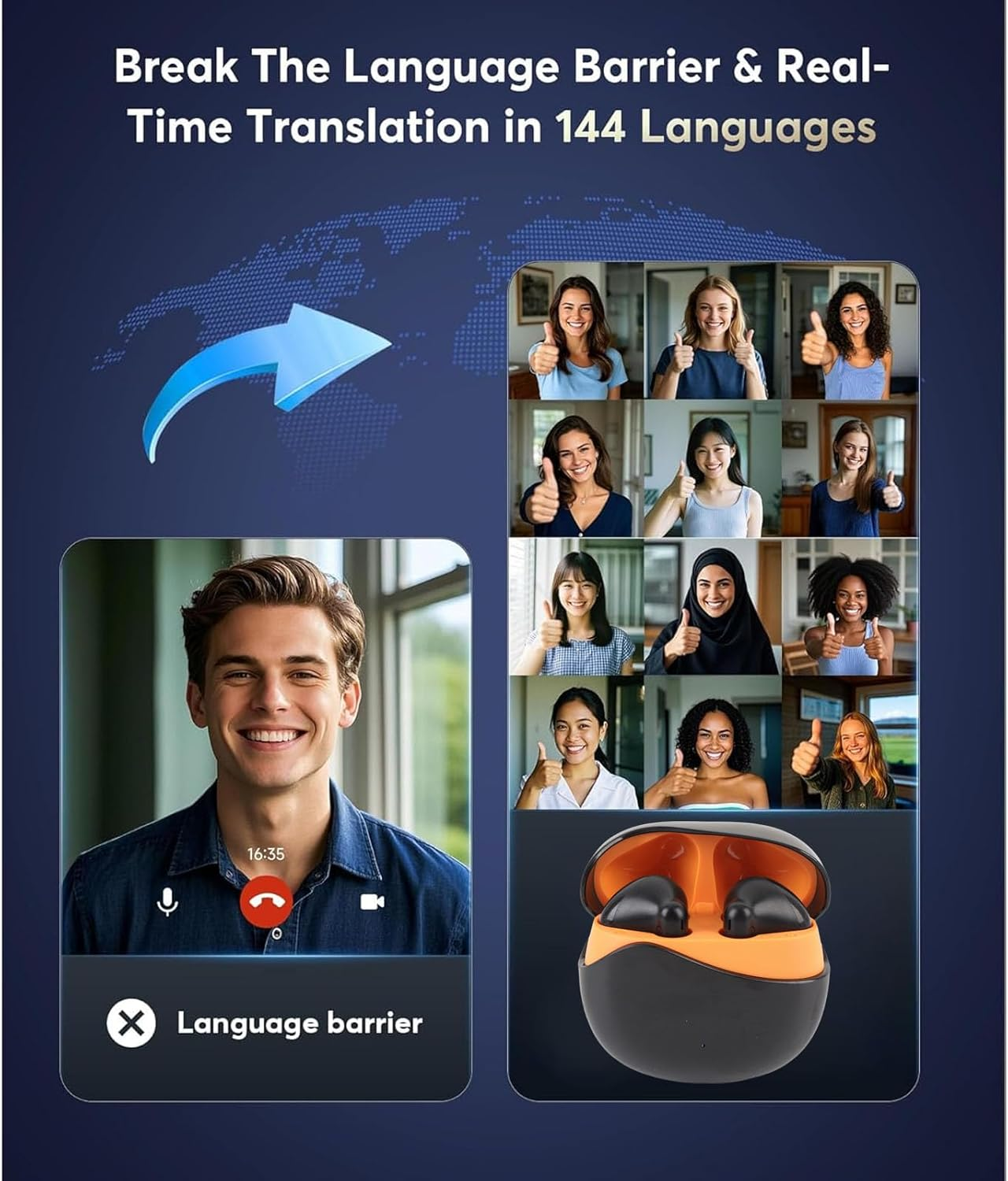 Sharainn AI Real Time Translation Earbuds, 5.4 Wireless Translation Earbuds 360&deg; Surround Sound for Travel Business Learning image number 1