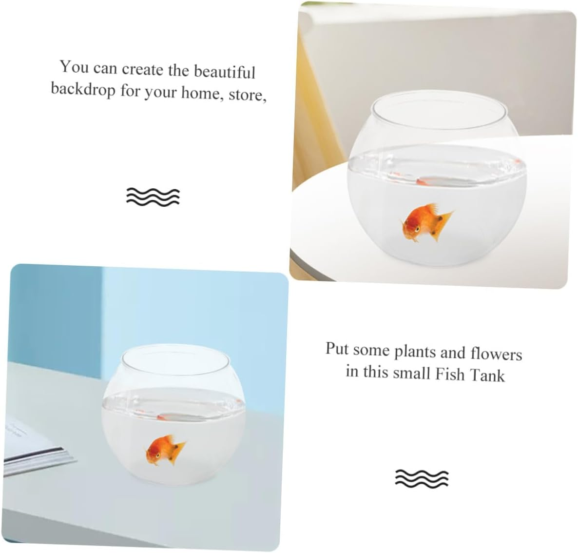 FONDOTIN Tabletop Fish Tank Transparent Decorative Aquarium for Goldfish and Betta Stylish Clear Fish Bowl for Home Office Container for Aquatic Plants and Pets image number 6