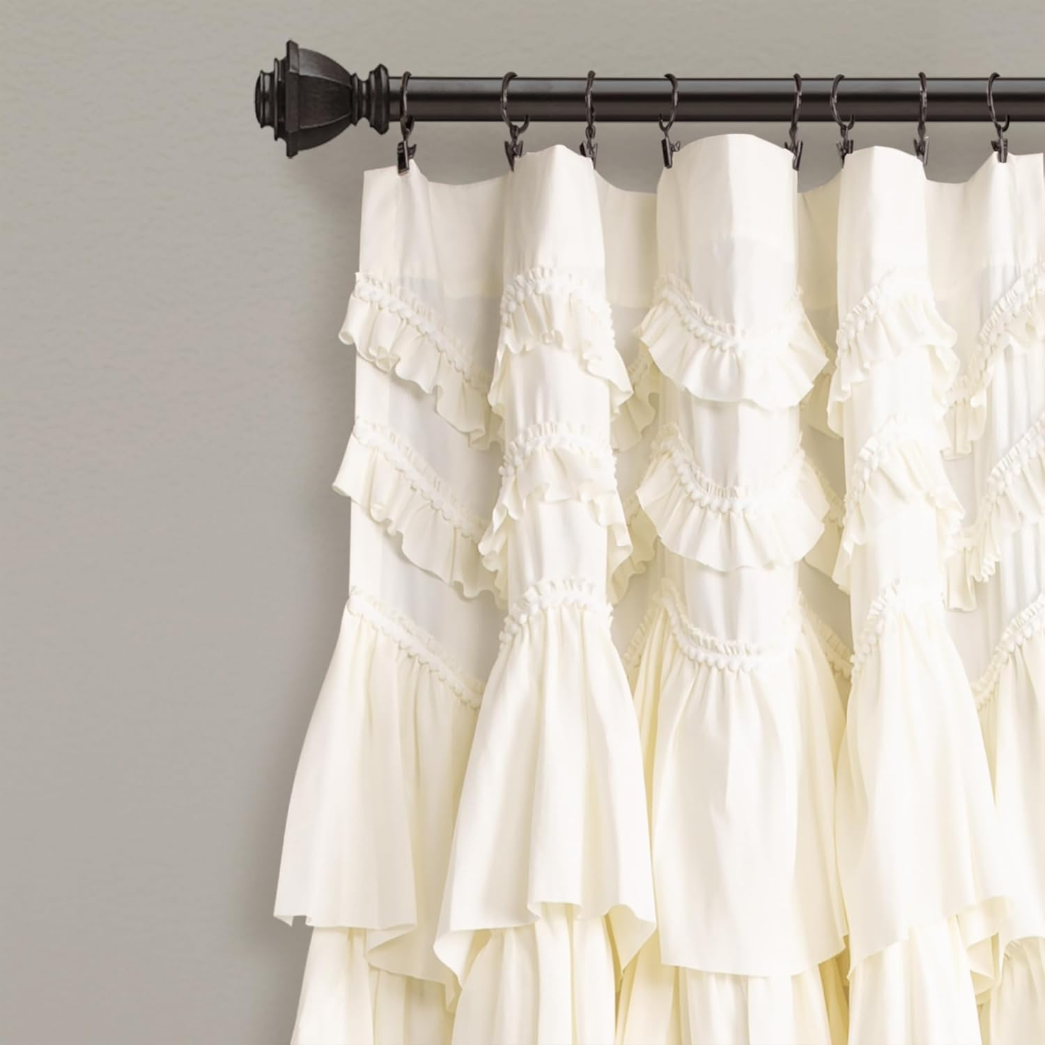 Lush Decor Kemmy Curtain | Ruffled, Textured Shabby Chic Style Window Panel for Living, Dining Room, Bedroom (Single), 84&rdquo; X 52&rdquo;, Ivory