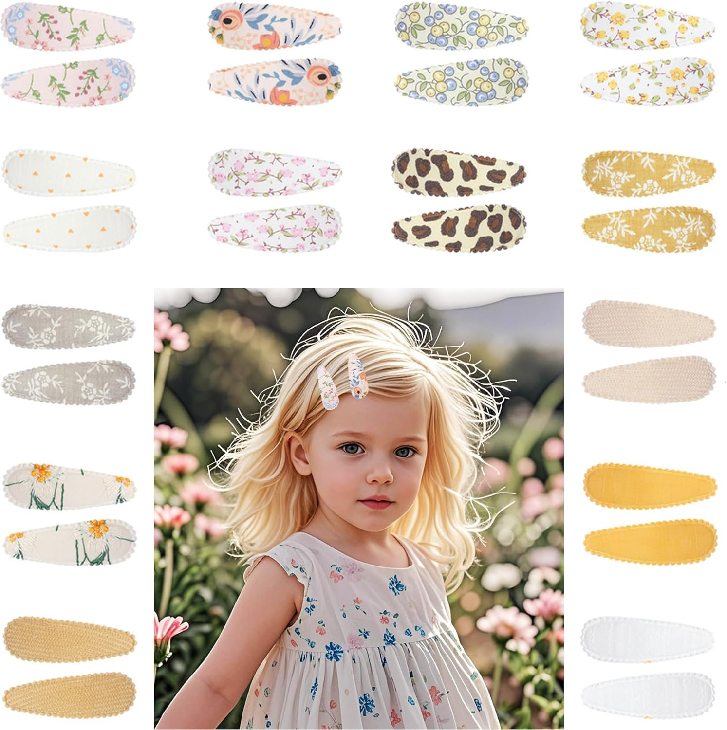 28Pcs Baby Hair Clip, Betterjonny Floral Snap Hair Clips Cloth Metal Hair Clips Cute Pattern Hair Pins Hair Accessories for Baby Toddler Kids image number 1