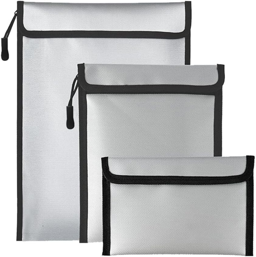3 PCS Gray Fireproof Waterproof Money Important Document Bag(2000℉), for Fire Proof Money Bag for A4 A5 Documents Holder,File,Cash,Jewelry,Passport,Tablet,Laptop image number 3