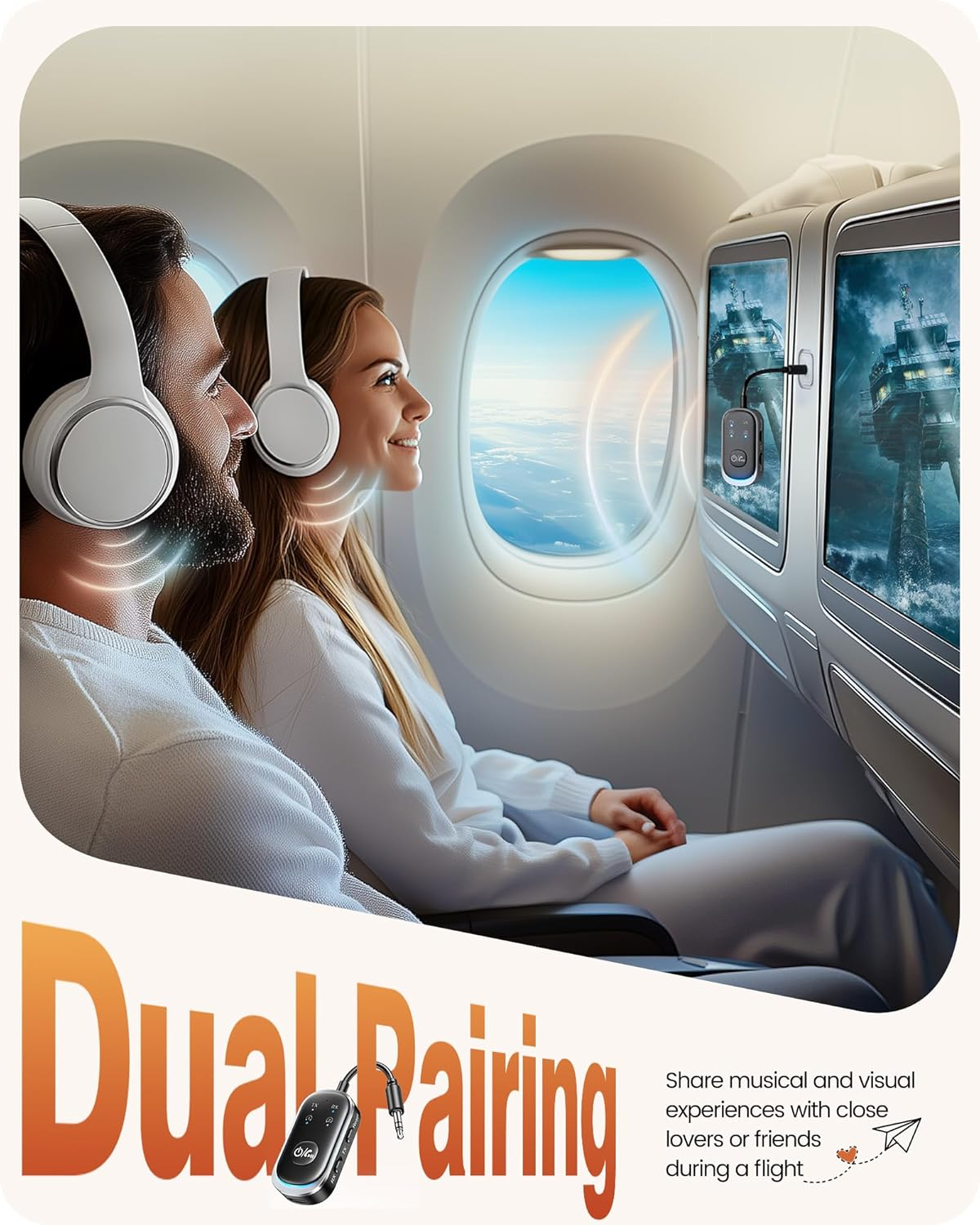 LENCENT Bluetooth 5.3 Transmitter and Receiver 2 in 1, Airplane Bluetooth Adapter for Airpods or Headphones Dual Pairs, 3.5Mm AUX Jack Wireless Audio Transmitter for Planes, TV, Car Stereo, Treadmill image number 4