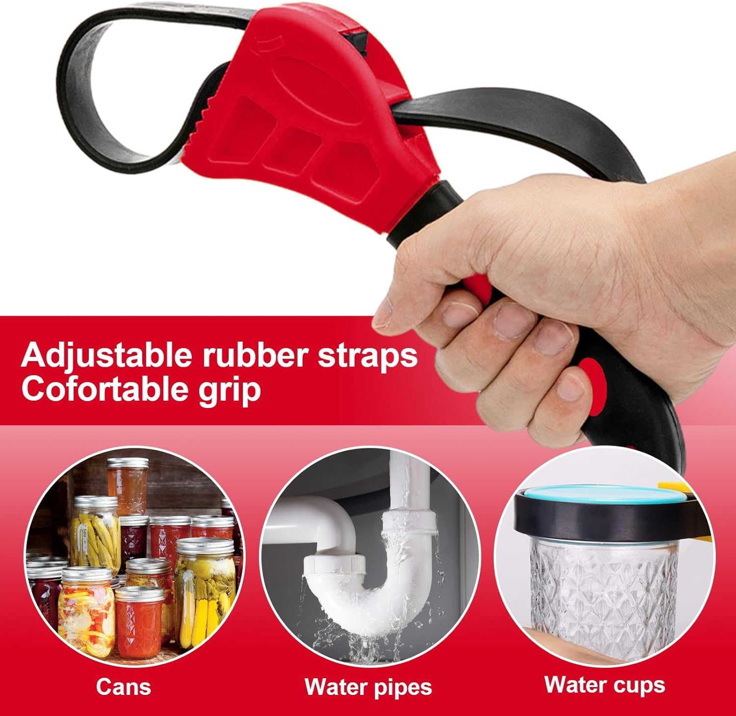 Strap Wrench Set, 2 Pcs Adjustable Rubber Strap Wrench, Oil Filter Wrench for Jar Opener, Pipe Wrench image number 3