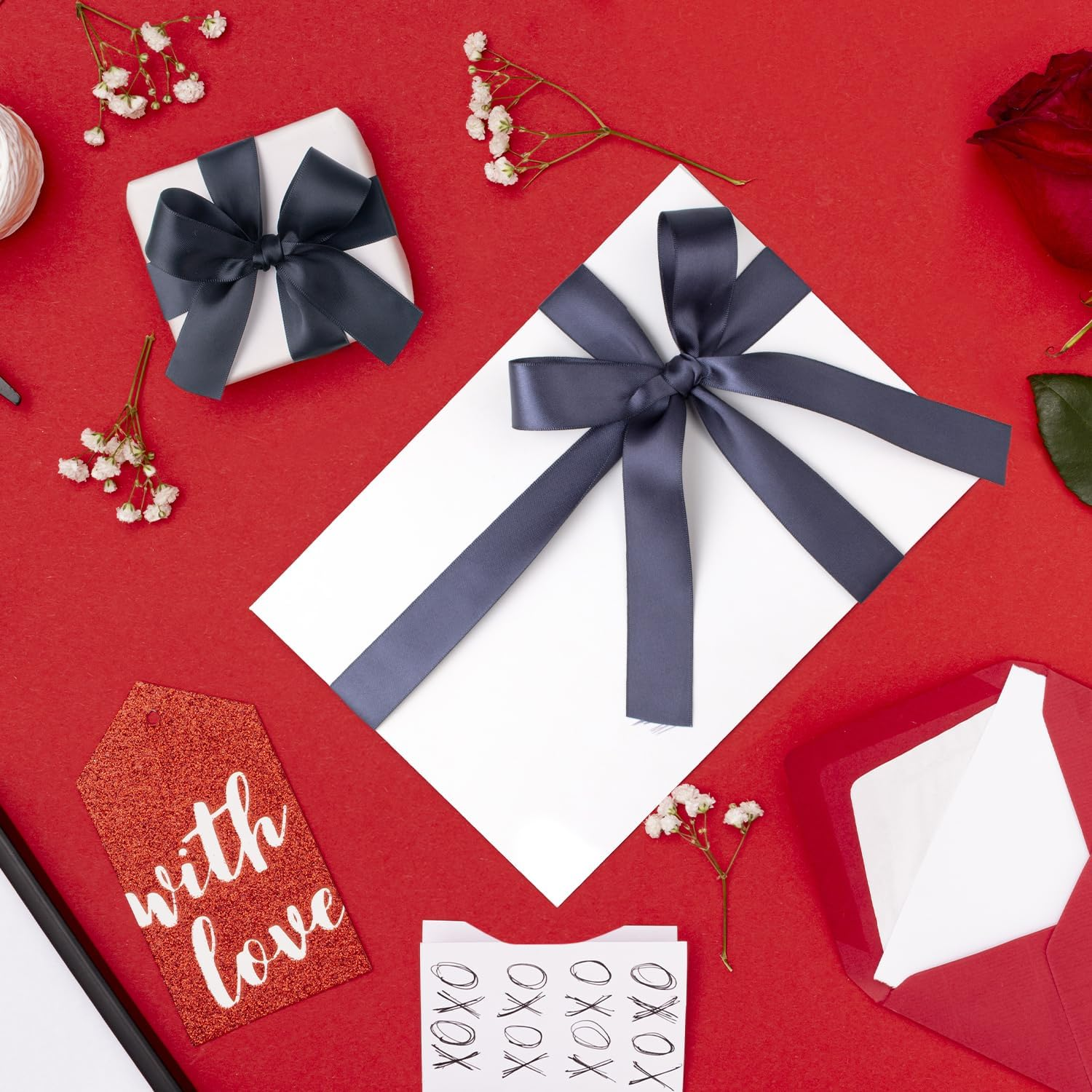 Black and White Satin Ribbon 1 Inch Wide Assorted Solid Color Double Faced Satin Ribbon for Wedding Flower Bouquet Wrapping Gift Wrapping Hair Bows Crafts image number 1