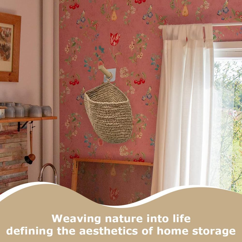 3-Piece Woven Wall Hanging Basket, Cotton Rope Storage Baskets, Rustic Wall Mounted Decorative Organizer, for Entryway, Bathroom, Bedroom (Mini Small Medium, Natural Jute Color) image number 5