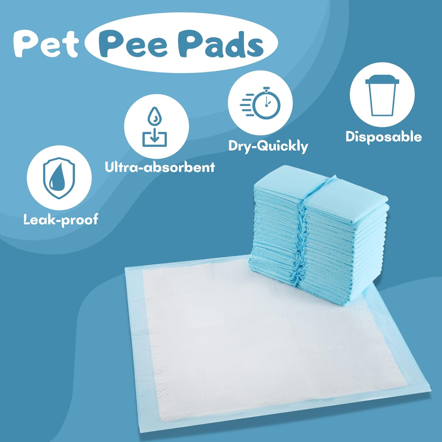 CALPALMY (80-Pack) 24"X24" Pet Training Pee Pads, Ultra Absorbent Pee Pads for Dog and Puppy - with Leak-Proof Moisture Locking Technology Disposable Pet Pads for Puppies, Dogs, Cats, Rabbits image number 6