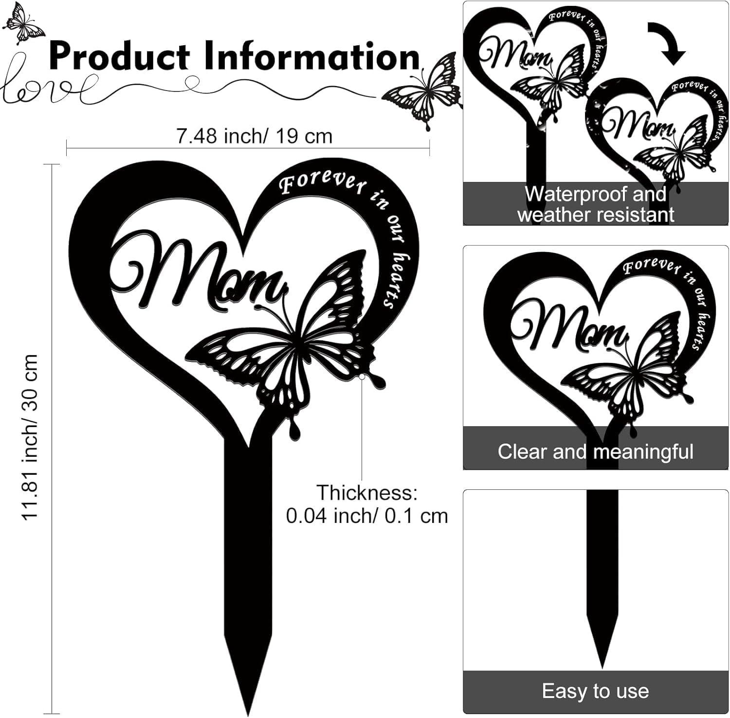 Pacify Grave Decorations for Cemetery, Metal Grave Marker for Mom Waterproof Memorial Plaques Sympathy Grave Stake for Loved Ones Remembrance Tribute (Mom) image number 4