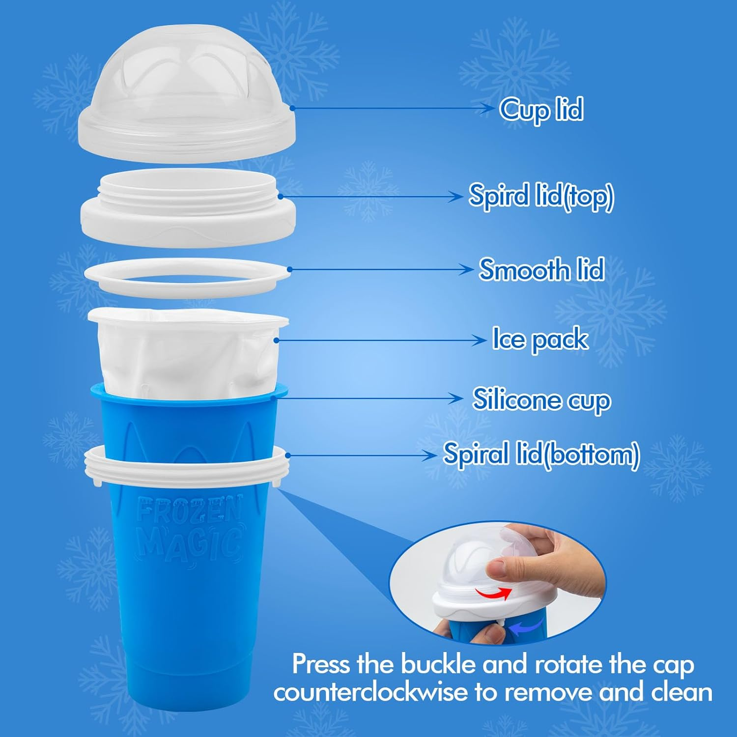 Slushie Maker Cup, DIY Magic Slushy Maker Squeeze Cup, Portable Smoothie Squeeze Cup for Juices, Milk and Ice Cream Make, Double Layer Squeeze Slushy Maker Cup, Birthday Gifts for Friends&Family Blue image number 4