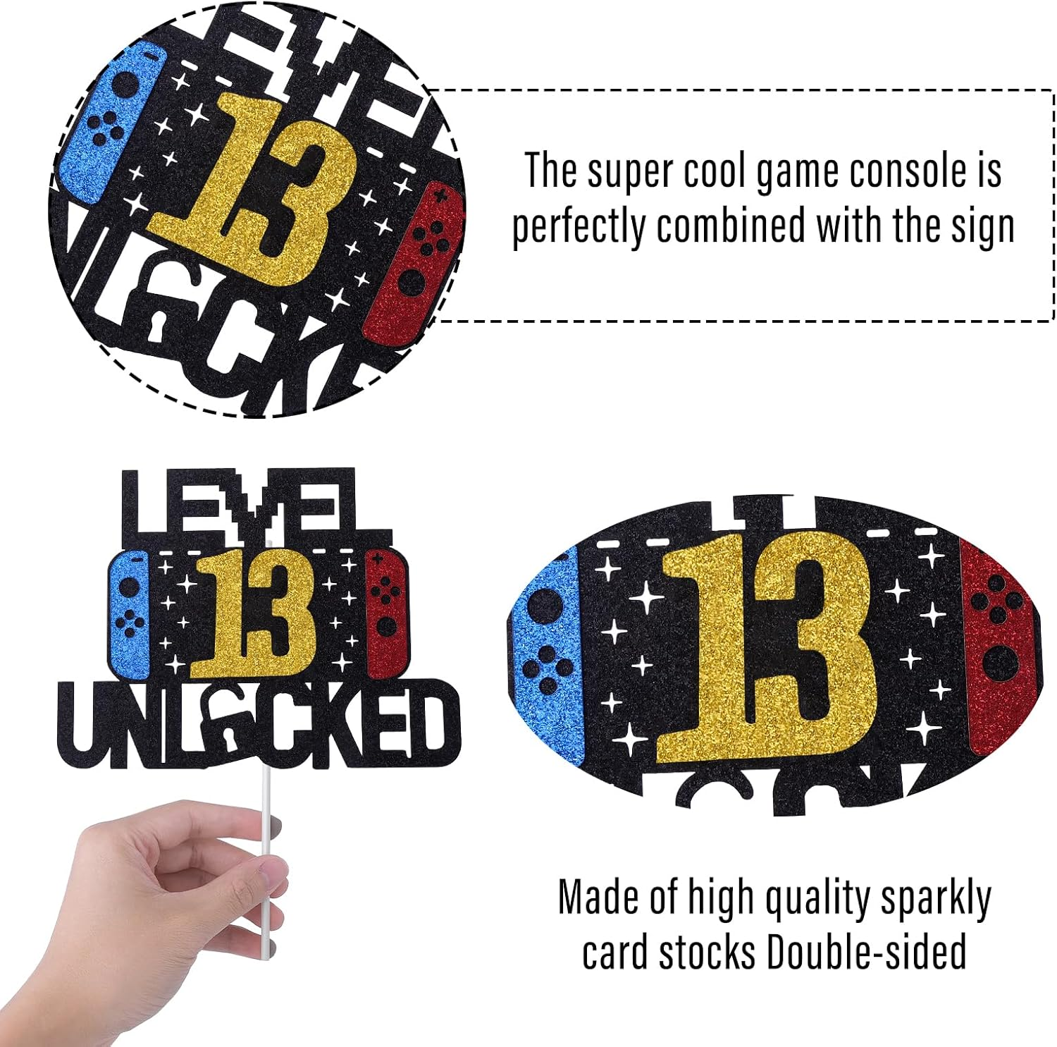 13Th Birthday Cake Topper Gaming Cake Topper Personalized Happy Birthday Cake Topper Decoration Birthday Game Party Supplies for Kids Boys - 11Th image number 2