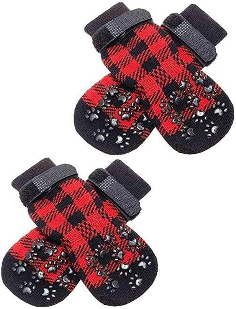 Anti-Slip Dog Socks,Dog Shoes for Hot/Cold Pavement,Paw Protectors with Grips 2 Pairs Senior Old Dogs,Dog Socks to Prevent Licking and Hardwood Floor Protection (Red Black, L) image number 3