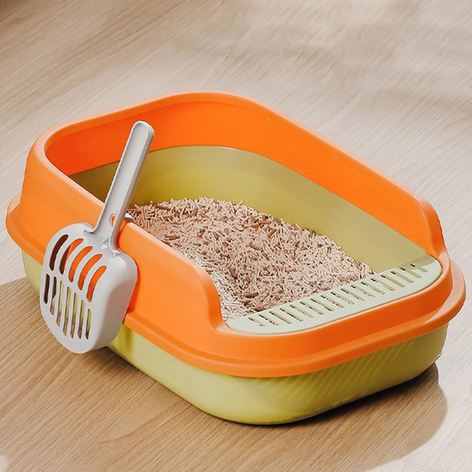 ERHAOG Cat Litter Box, 52 * 36 * 16 CM Open Top Litter Box for Big Cats and Multi-Cat Households, Scatter Shield, Easy to Clean