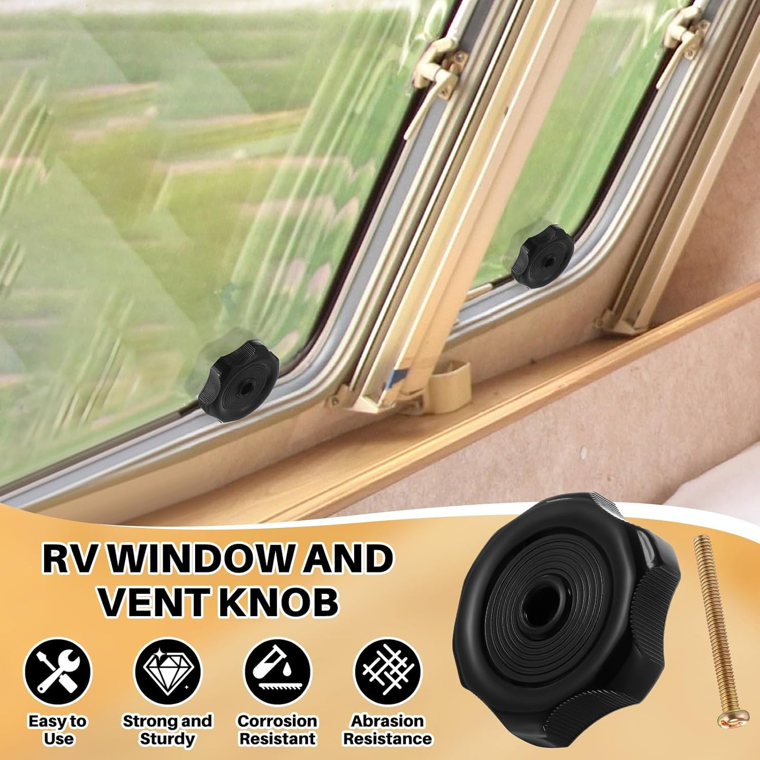 Zonon 12 Pack Shaft Rv Window and Vent Knobs 1" Shaft 2-1/4" Diameter Camper Window Latch Knob with Screws Interior Hardware Accessories Plastic Knob for Rv, Boat, Toolbox Vent Mechanism (Black) image number 4