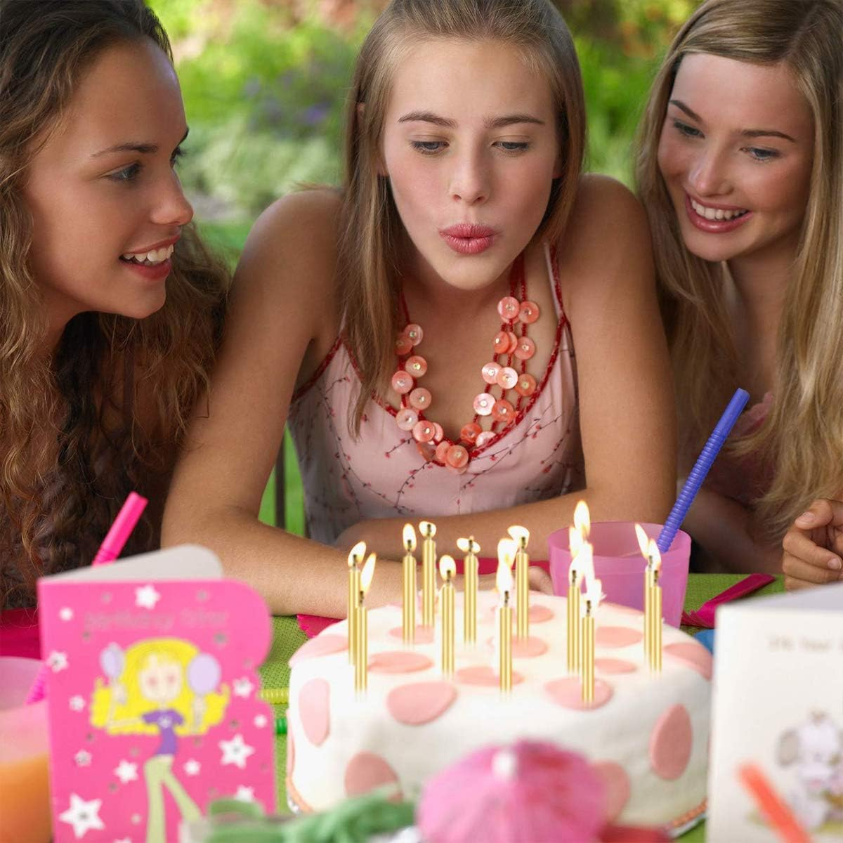 Birthday Cake Candles, 24 Pcs Golden Cake Candles, Long Thin Birthday Candles for Birthday, Party Candles (5.3 X 0.2Inch) image number 3