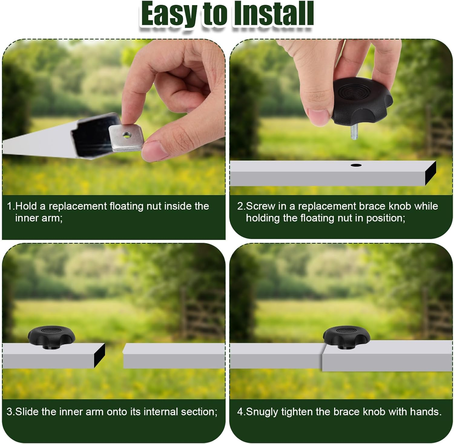 2Pcs RV Awning Brace Knob Nut Kit, Black Camper Awning Brace Knob Camper Awning Parts RV Awning Locking Knob with Square Nut Accessories for RV Motorhome Camper