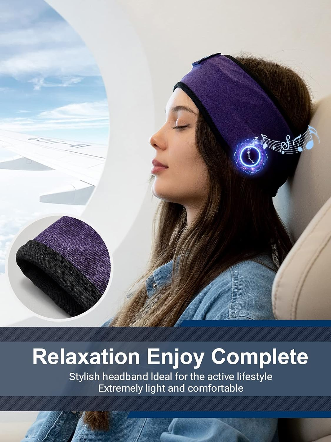 Bluetooth Headband Headphones, Sleep Headphones for Side Sleepers, Sleeping Headphones Comfortable Headband with Thin Speaker Microphone Handsfree Gift image number 3