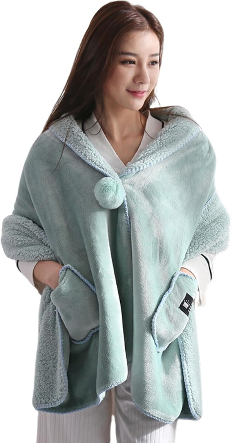 IOIUSKKU Stay Warm in Style with Soft Fleece Button Bed Jacket Versatile Polyester Soft Fleece Button Bed Jacket with Pockets