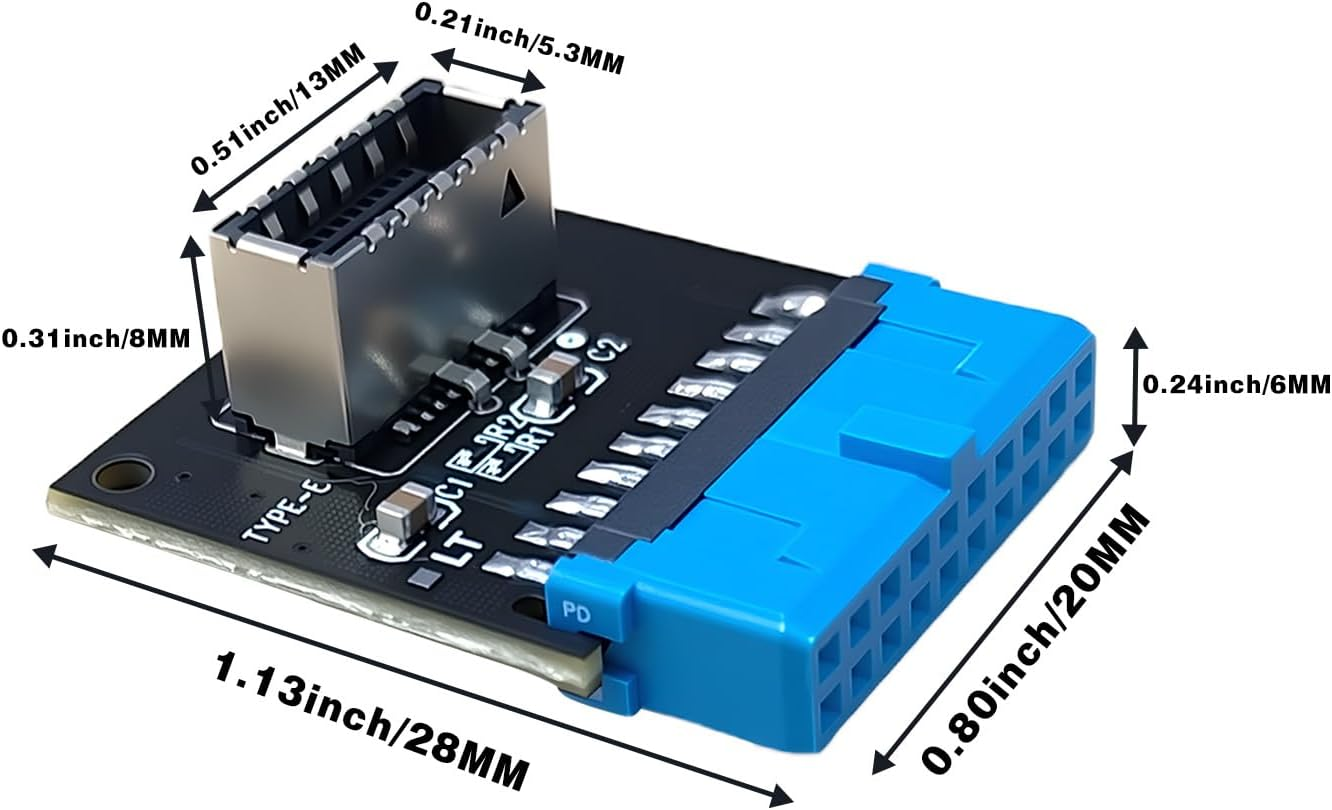 Duttek 90 Degree USB 3.0 to Type E Converter, USB3.0 19 Pin Female to 90 Degree Right Angle Type E Female Internal Header Motherboard Adapter for USB Ports to Pcs Front Panel. image number 1
