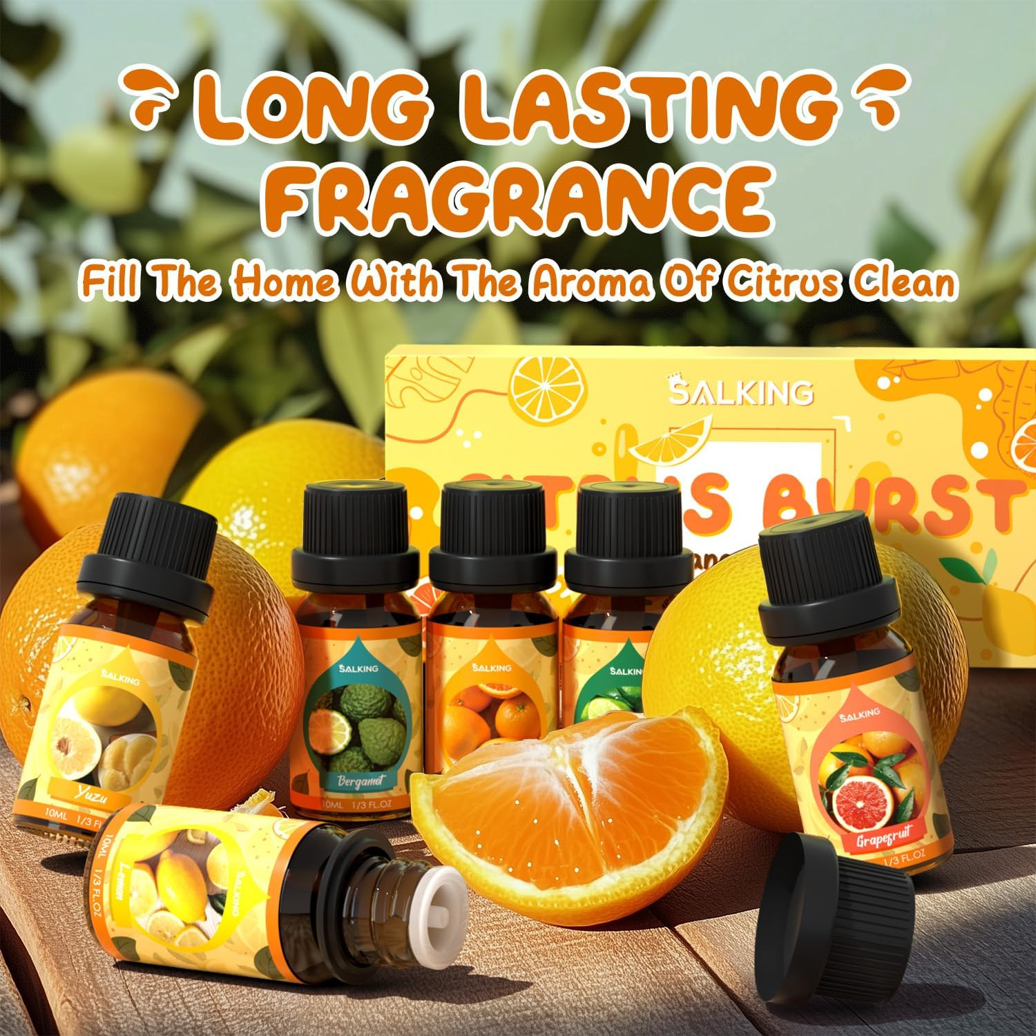 SALKING Citrus Burst Essential Oils Set, Premium Pure and Natural Essential Oils, Fragrance Oil Scented Oils Set for Oil Diffusers 6 X 10 ML - Sweet Orange, Bergamot, Lemon, Grapefruit, Lime, Yuzu - Floral 2 image number 5