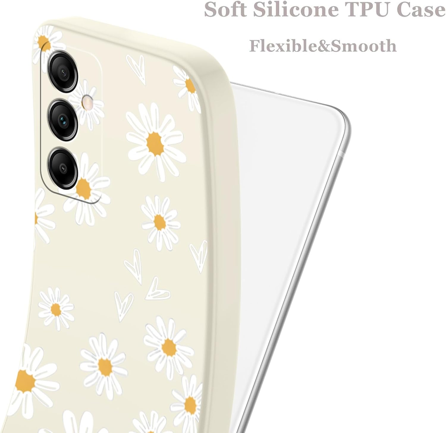 Yoedge Mobile Phone Case for Samsung Galaxy A55 5G Case, Aesthetic Flowers Daisy Heart Pattern Cute Design Girls Women Cover, Silicone Shockproof Case Scratch-Resistant Protective Case for Samsung A55 image number 3