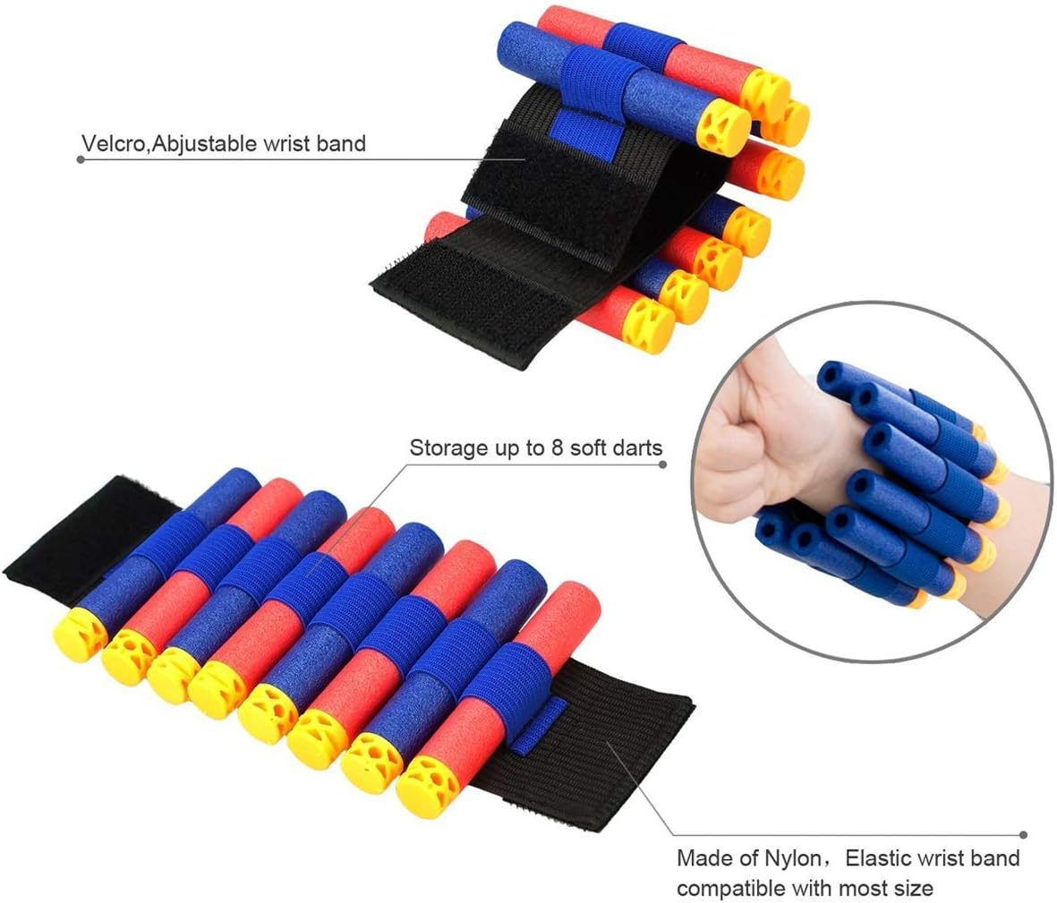 Compatible with Nerf Guns Darts - 20 PCS Party Supplies Toy Gun Accessories Wrist Ammo Holders EVA Soft Bullets Gun Wrist Belt Band Strap Compatible with Nerf N-Strike Elite Series Blasters (No Darts)