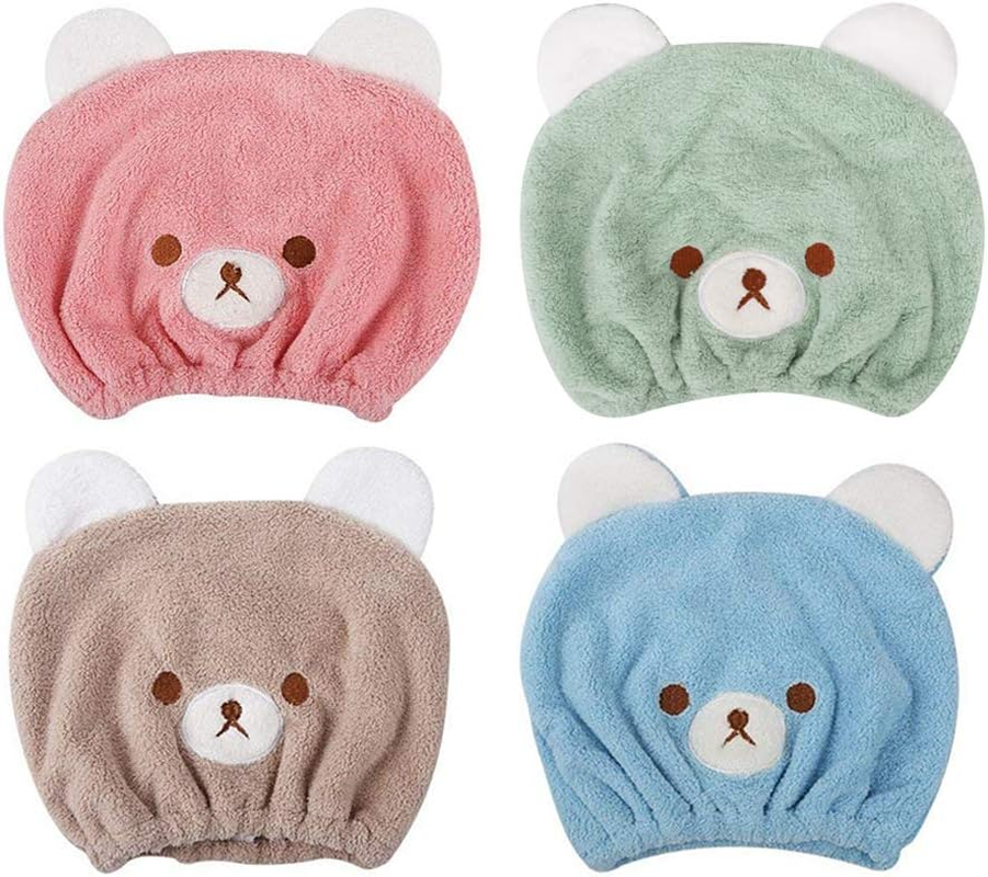 XINCHIA Kids Quick Dry Hair Towel Wrap Cap Cute Cartoon Bear Head Drying Wrap Hat Ultra Absorbent Turban Soft Velvet Bath Shower Sauna Head Towel Drying Cap Hat for Long Short Curly Straight Hair - Blue image number 4