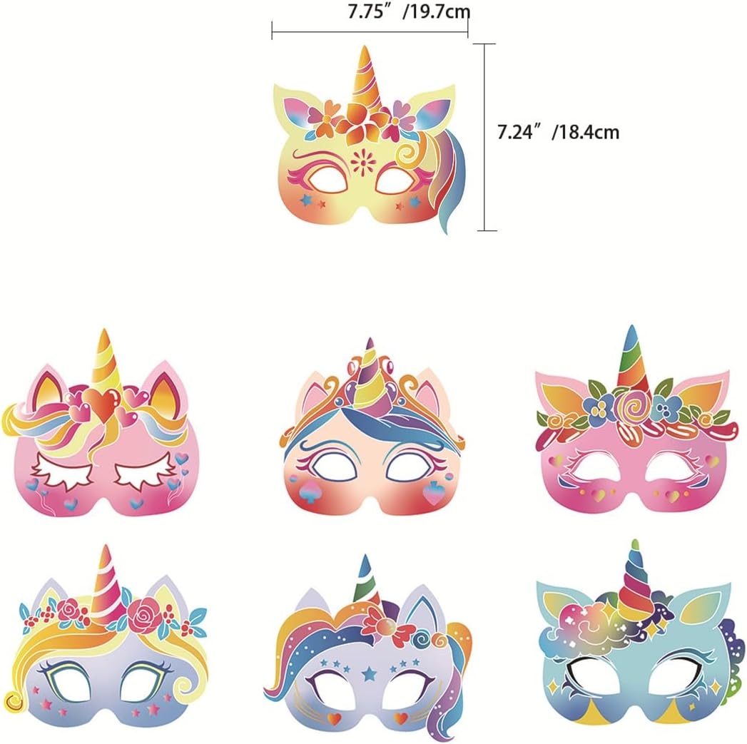 Palumma 12 Pcs Fantasy Unicorn Mask, Paper Colour Unicorn Face Mask Party Funny Birthday Party Paper Glasses image number 4