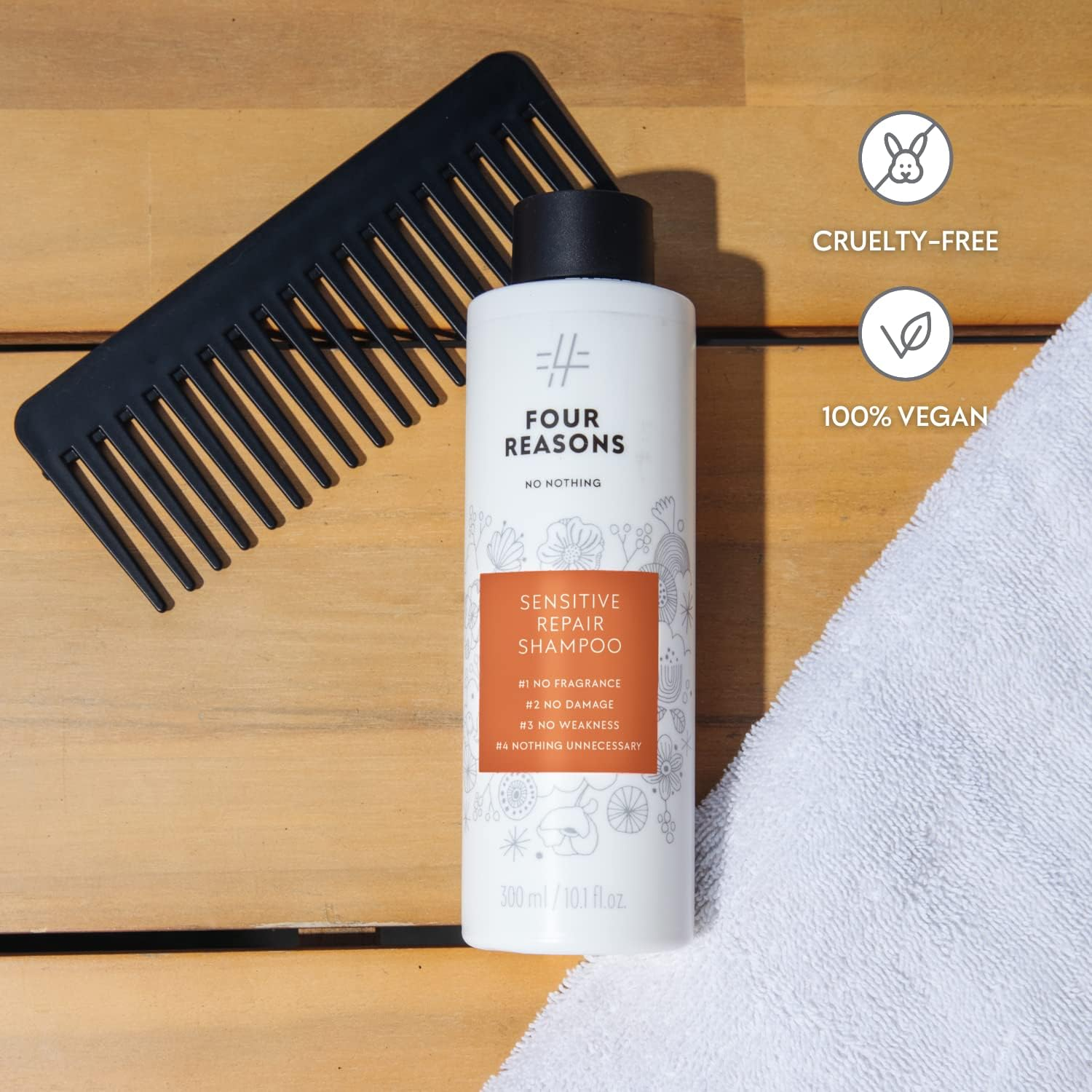 Four Reasons No Nothing Sensitive Repair Shampoo - Fragrance-Free, Repairing Shampoo - for Dull and Damaged Hair | 100% Vegan | 300 Ml image number 4