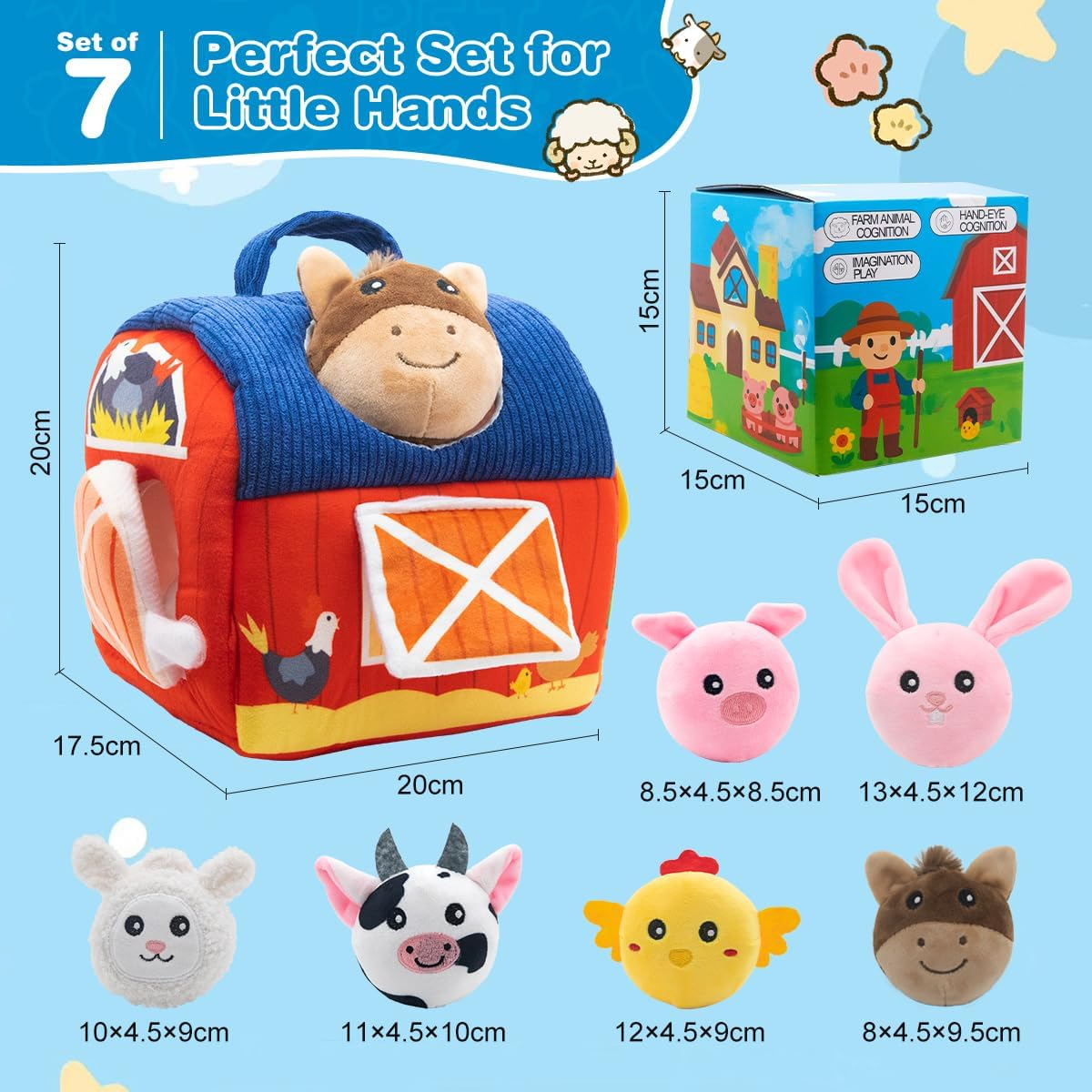 SPANKAR Baby Toys 6-12 Months,Soft Barn Toys with Stuffed Farm Animals,Rattle,Crinkle Paper, Squeaker, Mirror,Montessori Toys for Toddlers 1-3,Newborn Toy for Baby Boys Girls Birthday Gifts image number 2