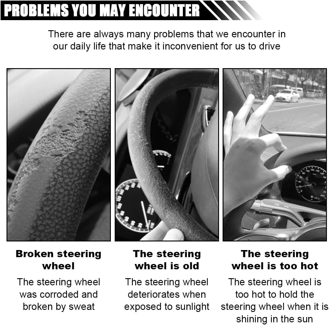 Car Steering Wheel Cover Sun Shade, Anti-Heat Steering Wheel Protector, Universal 18 Inch Auto Steering Wheel Sun Block Cover, Steering Wheel Shield Accessories for Most Car Truck SUV (Black) - Black image number 5