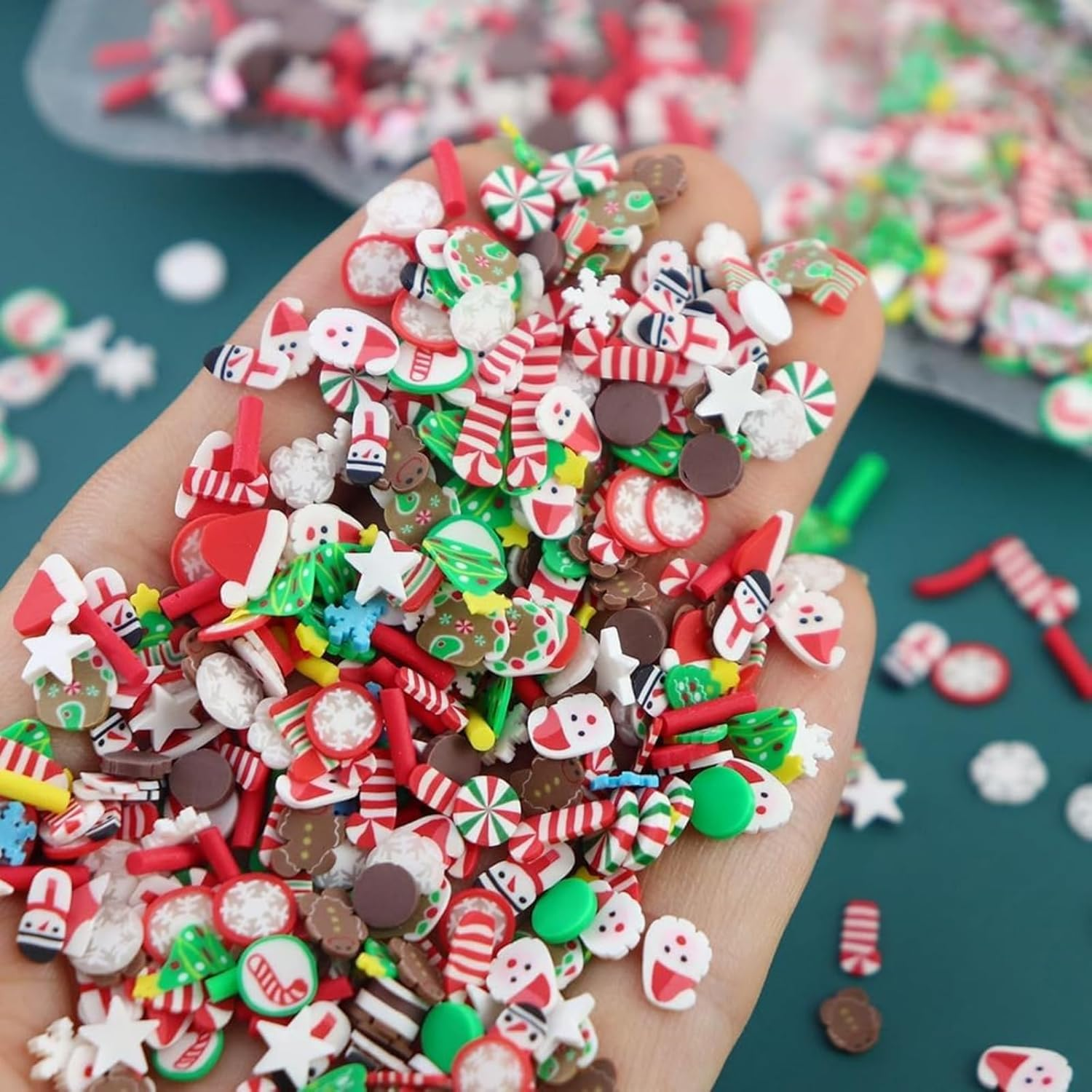 Itadaku 4 Bags Christmas Nail Art Slices 3D Winter Nail Charms, Mini Clay Slices for Acrylic Nails Decorations, Includes Snowflake, Christmas Tree, Candy, Snowman Designs, Festive Nail Art Supplies image number 3