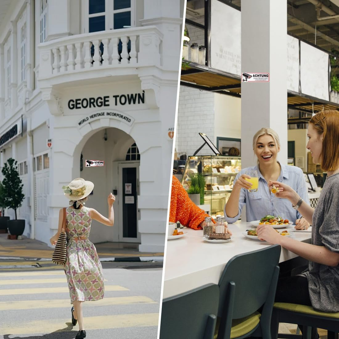 IEBTAWN Set of 2 Sign Video Surveillance Private Property Self-Adhesive 12 X 4 Cm Small Aluminium Security Area Property Video Surveillance Metal Sign for Indoor and Outdoor image number 3