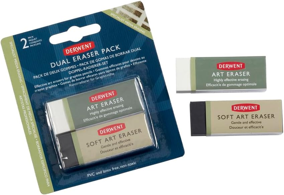 Derwent Art Eraser and Soft Art Eraser, Blister Pack, Professional Quality, 2301963 image number 3